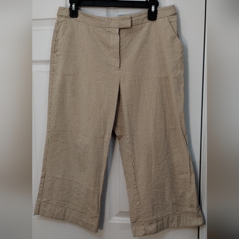 Pen Striped Tan And White Wide Leg Capris